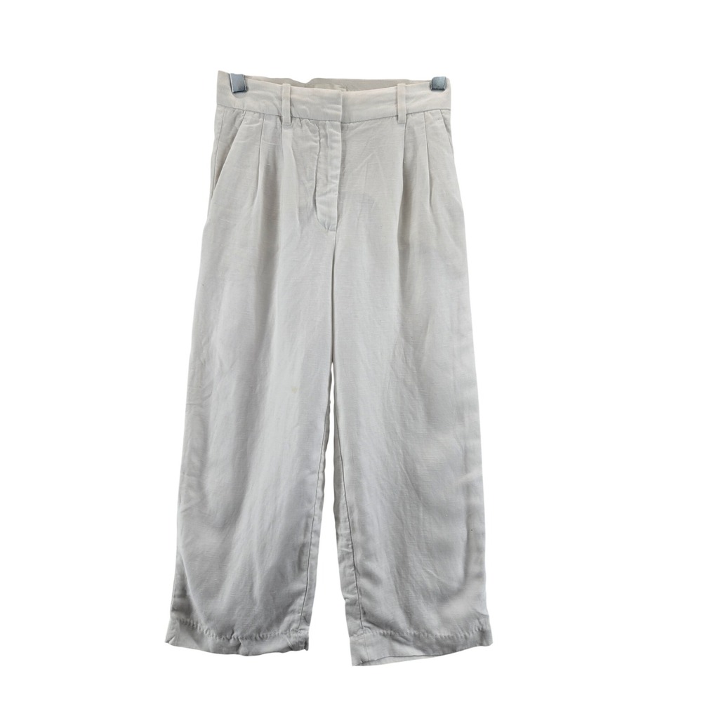 Wilfred Effortless Pant White Linen Tencel Wide‎ Leg Cropped Trousers Size 2